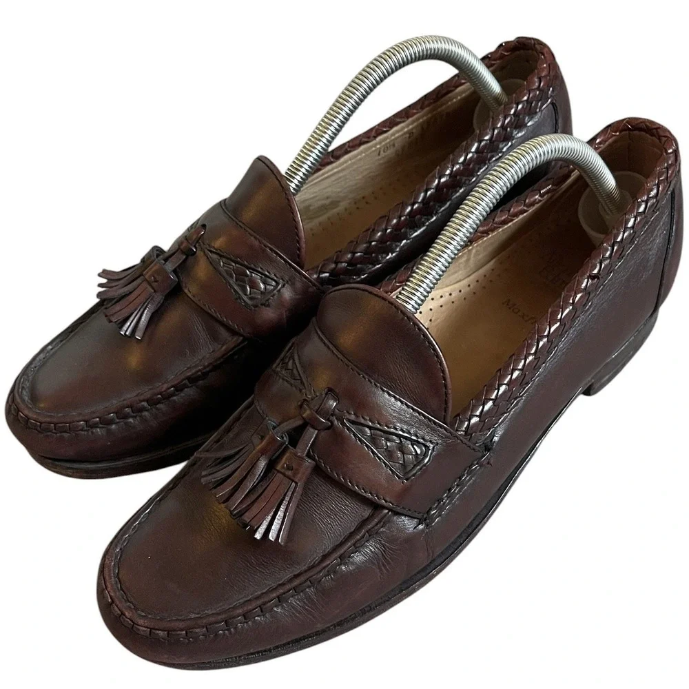 Allen Edmonds Maxfield Tassel Loafers Mens 10.5 D 47717 Dark Brown Red Leather
